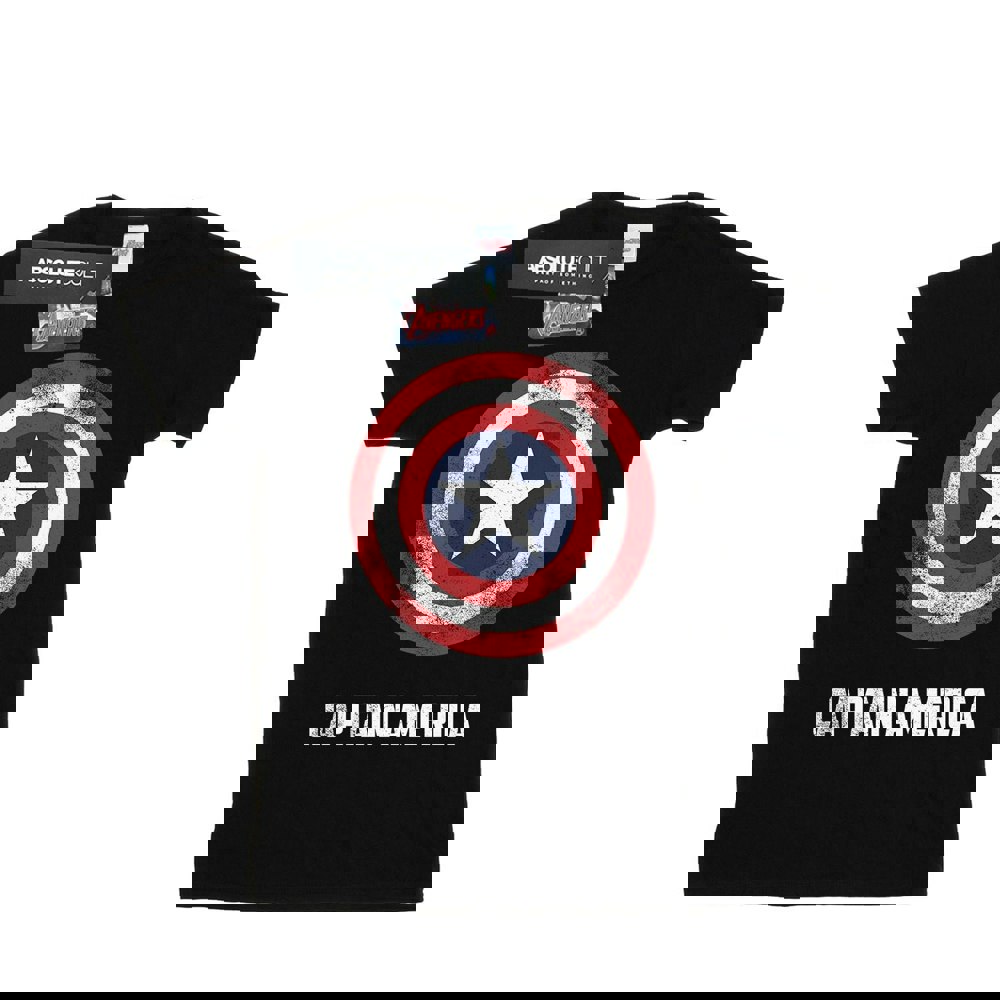 Marvel Mens Captain America Shield Text T-Shirt - Black