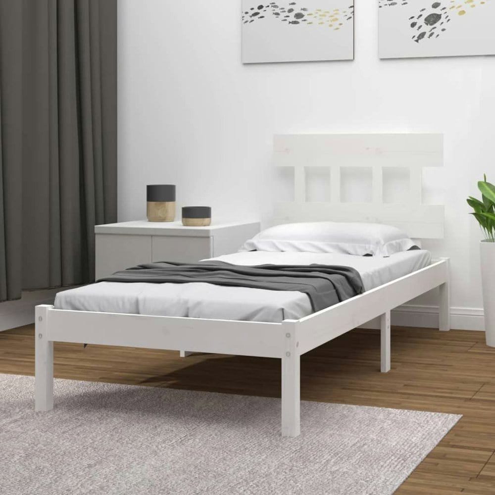 Berkfield Bed Frame White Solid Wood 90x200 cm