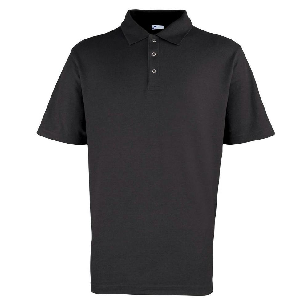 Premier Mens Pique Stud Front Polo Shirt - Black - Black - 65% Polyester/35% Cotton