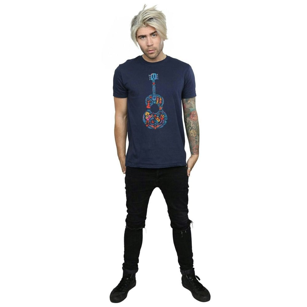 Disney Mens Coco Guitar Pattern T-Shirt - Navy Blue