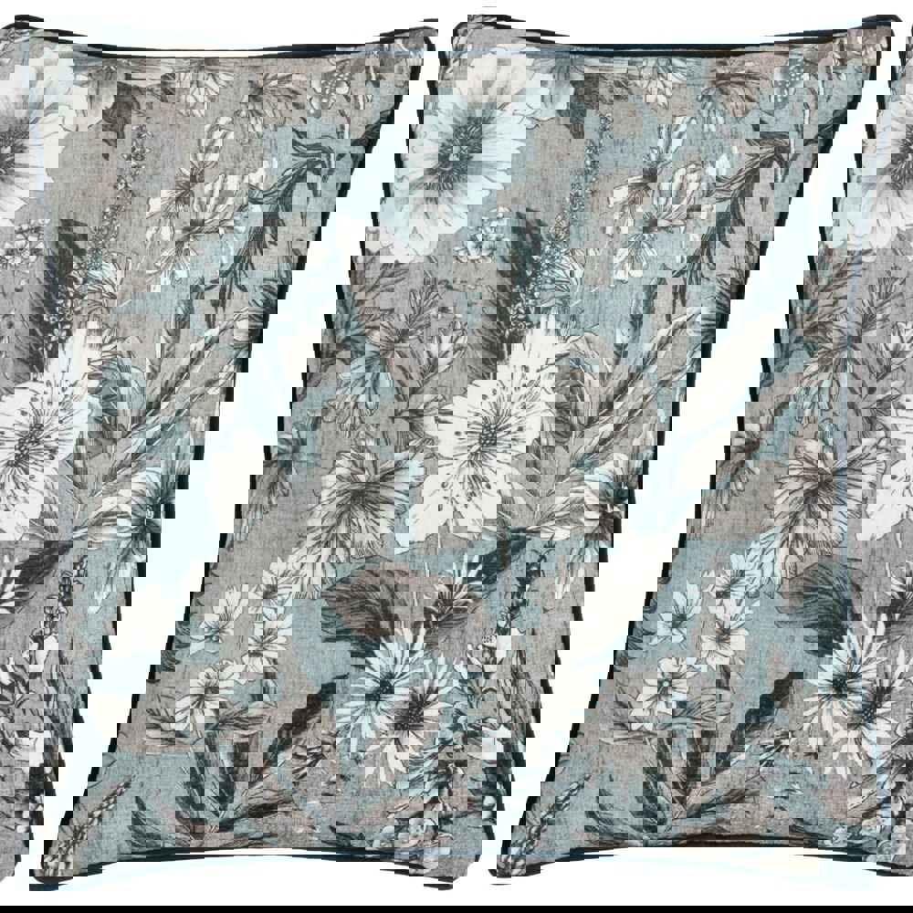 Wylder Harlington Botany Piped Velvet Floral Cushion Cover - Petrol