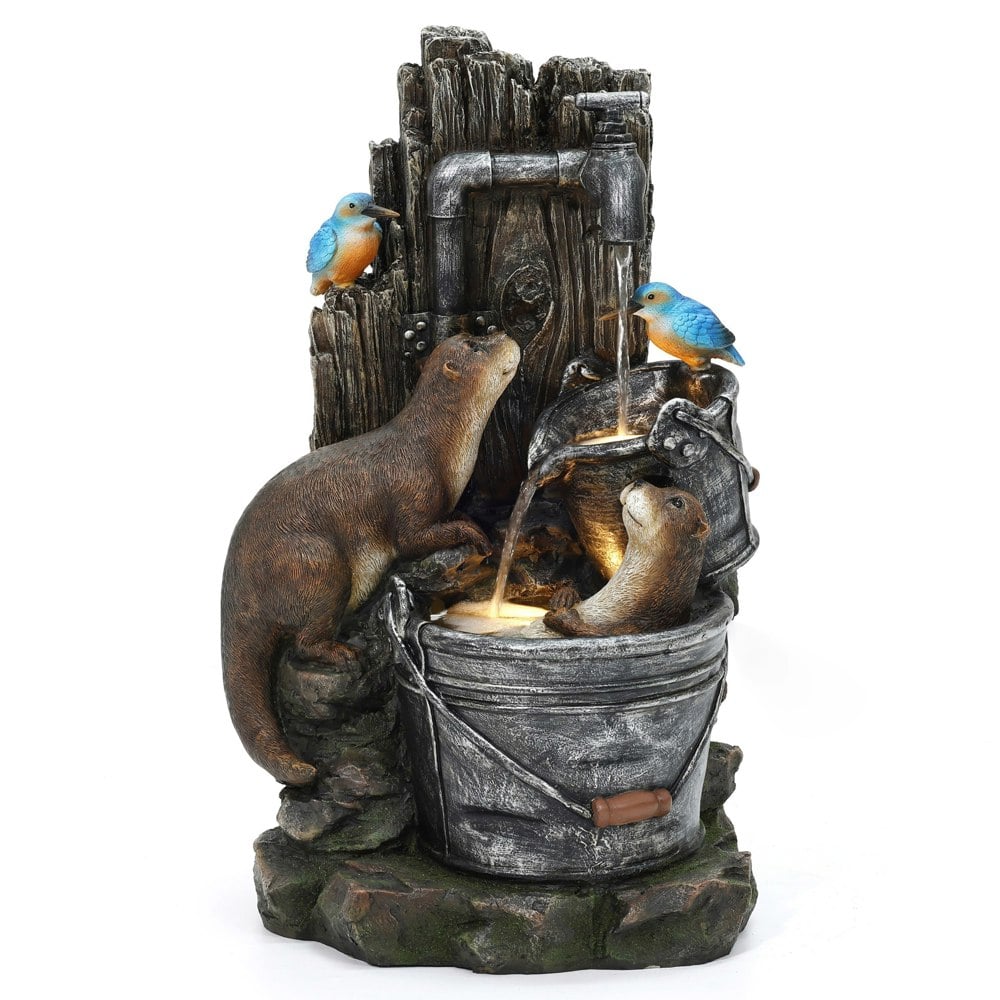 Serenity Otters & Kingfishers Outdoor Garden Water Feature with LED Lights