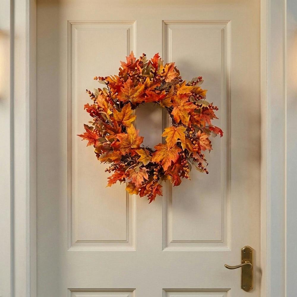 Garden Greatness Lighted Maple Leaves Rattan Wreath