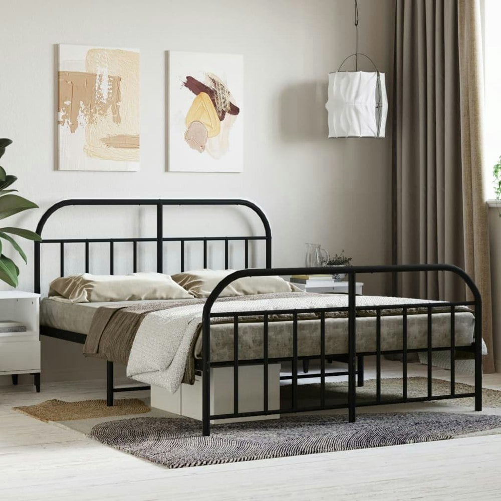 Berkfield Metal Bed Frame with Headboard and Footboard Black 140x200 cm
