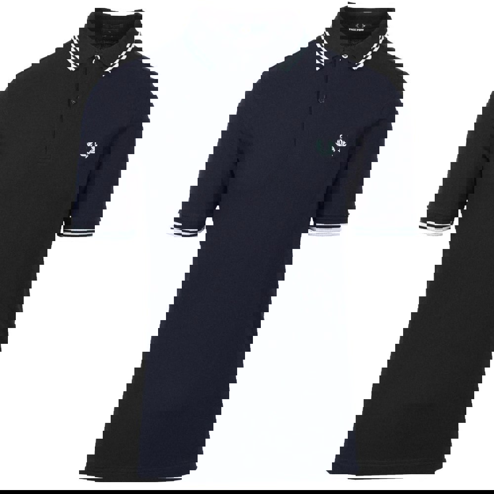 Fred Perry Silver Blue Twin Tipped Collar Dark Navy Blue Polo Shirt XS