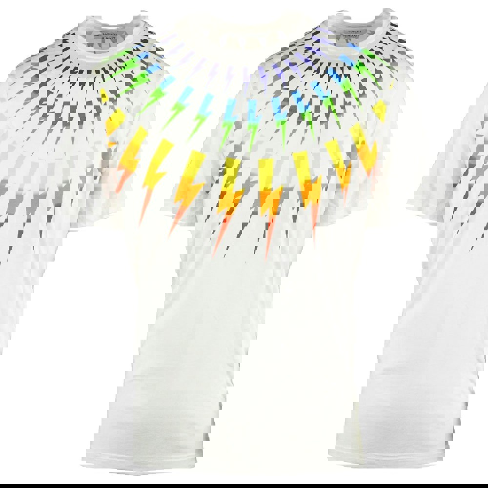 Neil Barrett Multicolour Lightning Bolt White Oversize Tee - Nova Clothing
