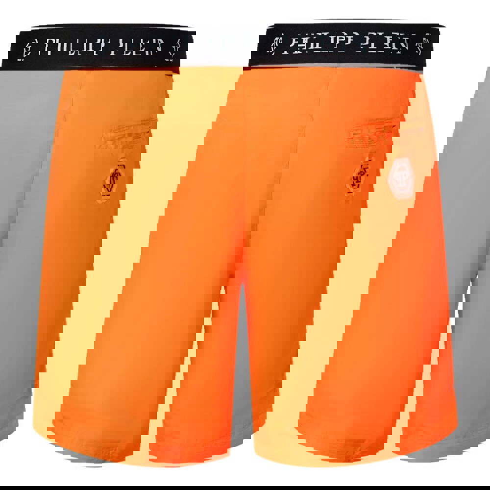 Philipp Plein Branded Waistband Orange Swim Shorts