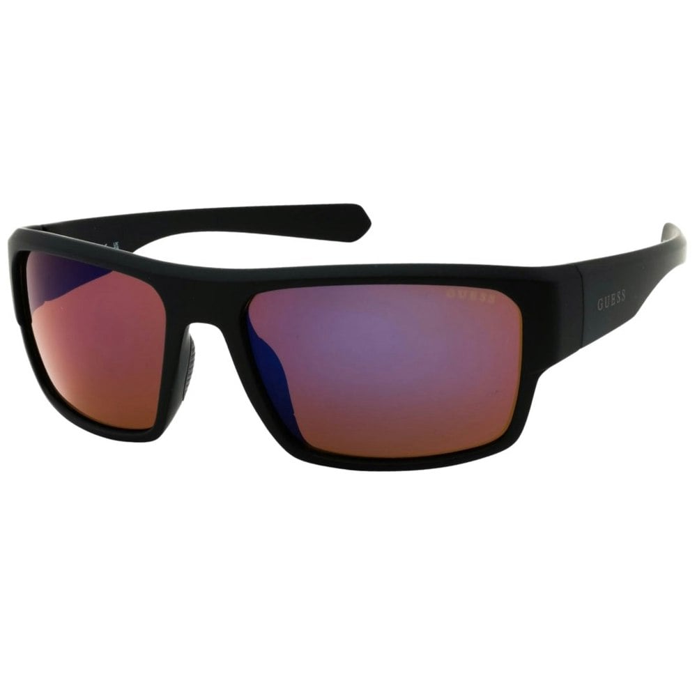 Guess Black Curved Frame Pink Lens Sunglasses
