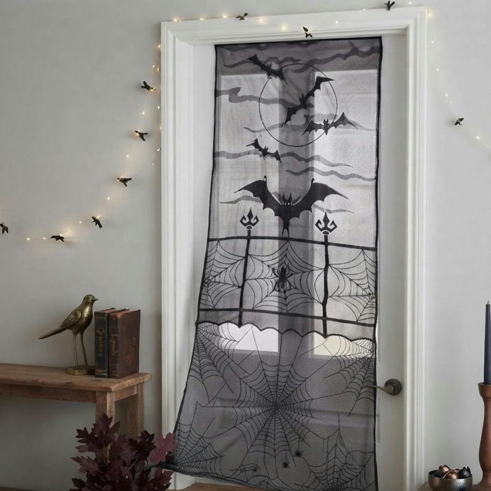 Garden Greatness Spooky Bats and Spiderwebs Halloween Door Curtain