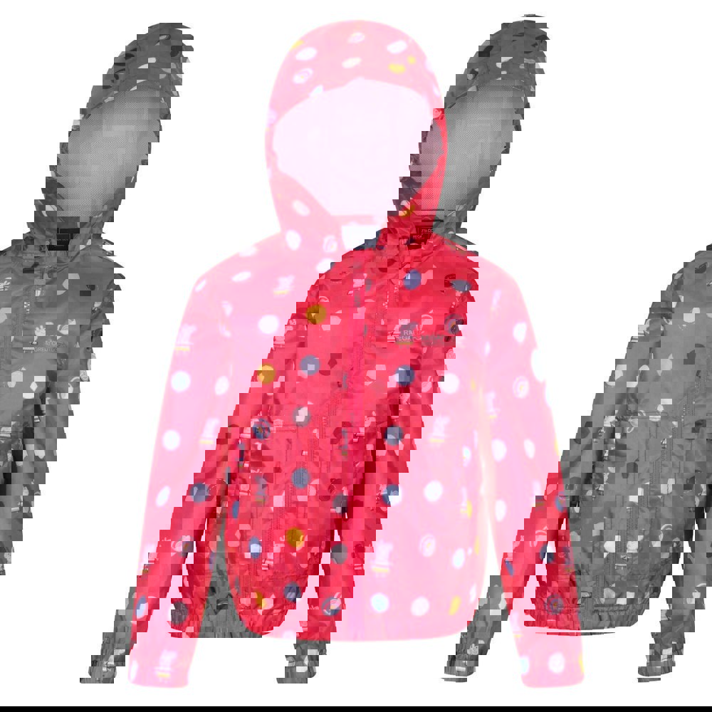 Regatta Childrens/Kids Peppa Pig Polka Dot Hooded Waterproof Jacket - Blush Red