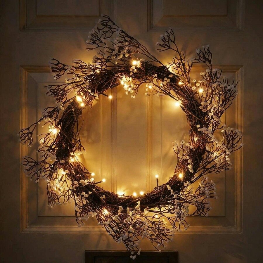 Garden Greatness Gypsophilia Illuminated Wreath with LED Lights
