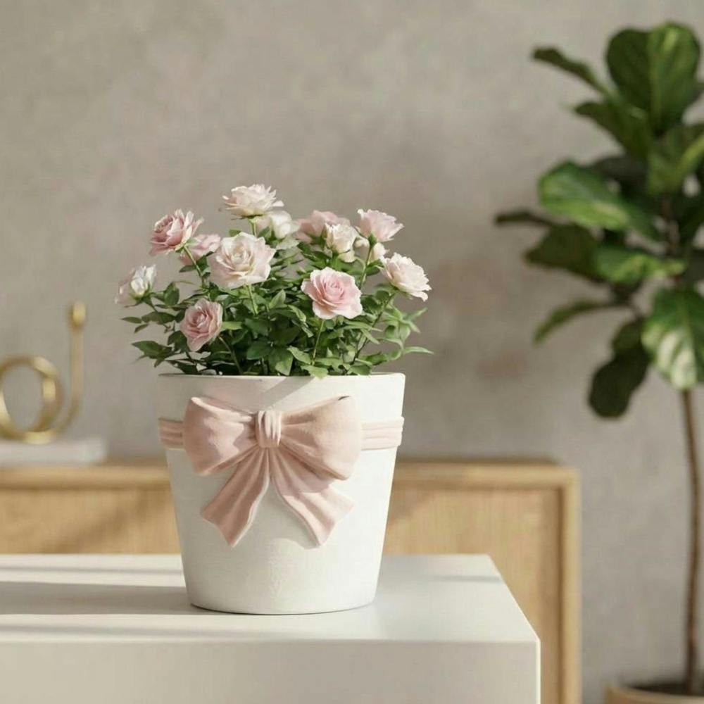 Garden Greatness Blush Bow Decorative Planter Pot