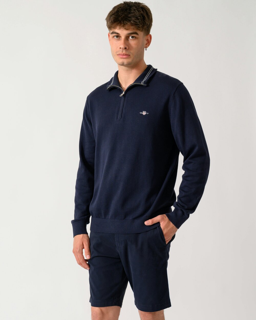GANT Mens Classic Cotton Shield Logo Half Zip Jumper - 433 Evening Blue - 433 Evening Blue - XXXL
