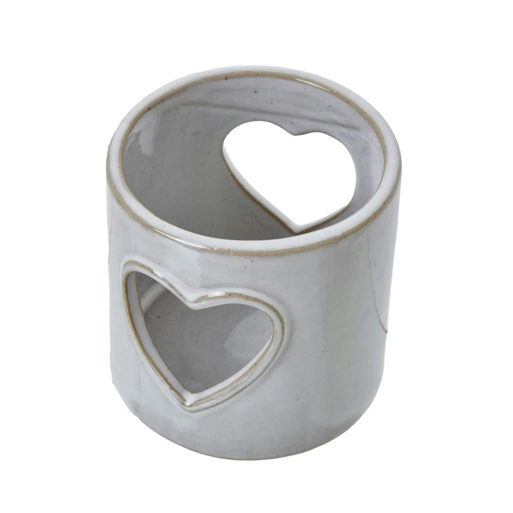 Hill Interiors Heart Ceramic Cylindrical Tealight Holder - White - 