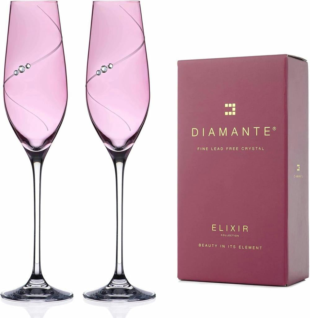 Silhouette Pink Champagne Flutes Adorned with Swarovski® Crystals - Set of 2