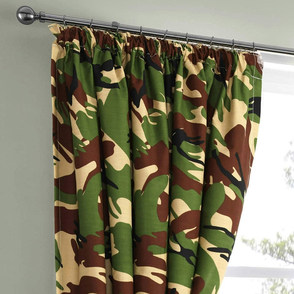 Velosso Pencil Pleat Camouflage Curtains - 168cm x 183cm