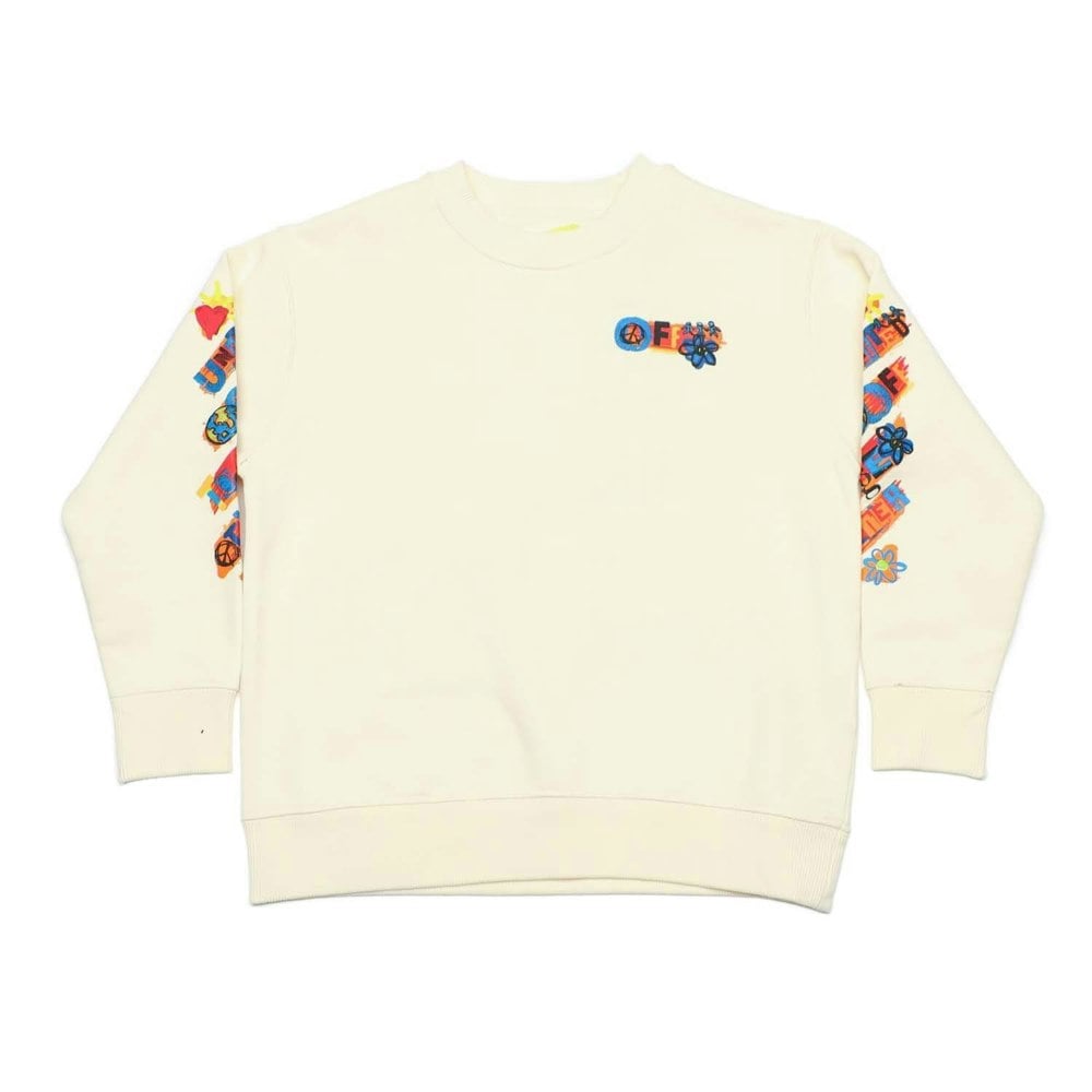 Off White Childrens/Kids Crew Neck Sweatshirt - White/Orange