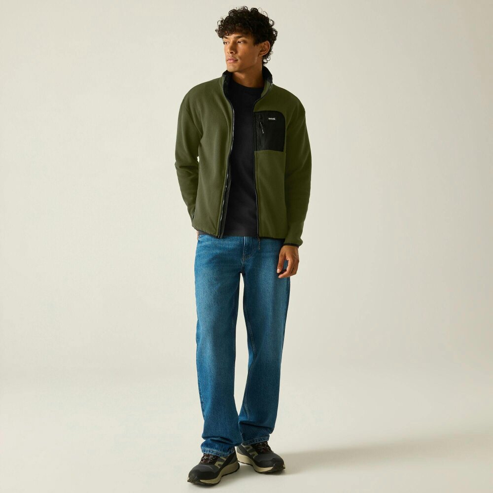 Regatta Mens Frankie Full Zip Fleece Jacket - Dark Khaki/Black - 3XL - Dark Khaki/Black - 70% Polyester/30% Recycled Polyester