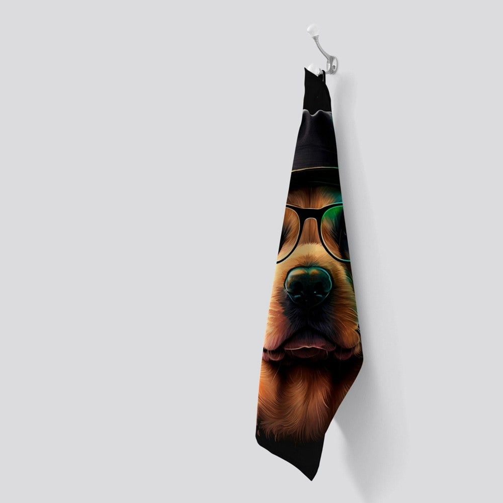 Warren Reed Golden Retriever Dog With Glasses Splashart Tea Towel