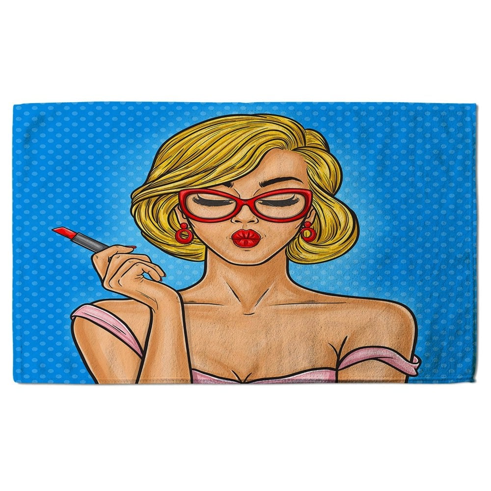 Benjamin Tate Design Pop art illustration woman paints her lips (Bath Towel)