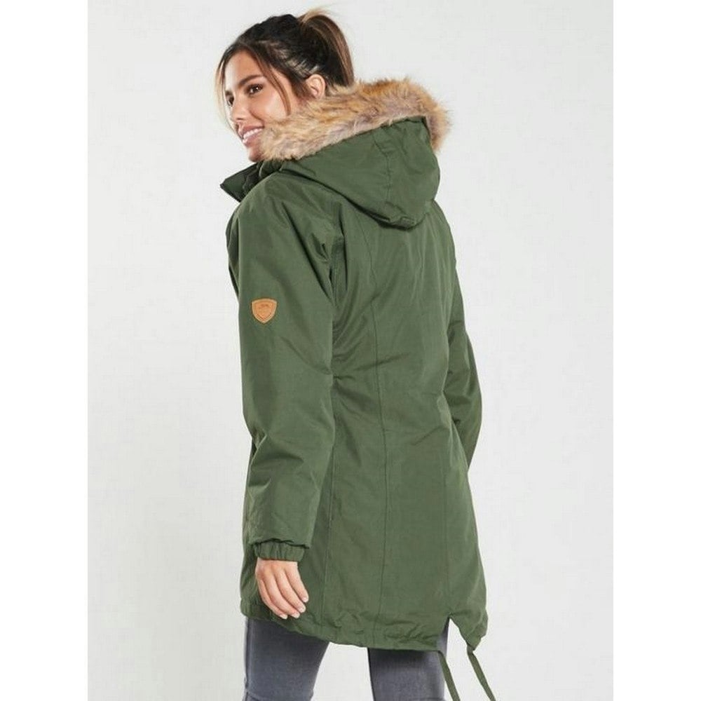Trespass Women's Celebrity Insulated Longer Length Fleeced Lined Parka Jacket - Moss