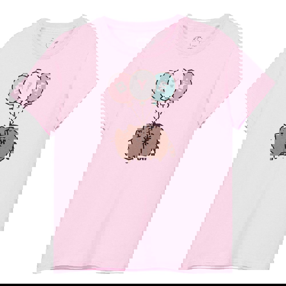 Pusheen Girls Bye Balloons Short-Sleeved T-Shirt - Pink