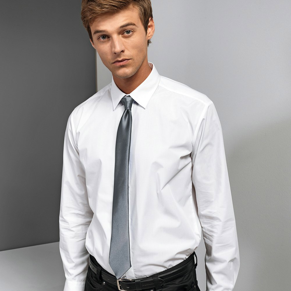 Premier Colours Mens Satin Clip Tie - Steel