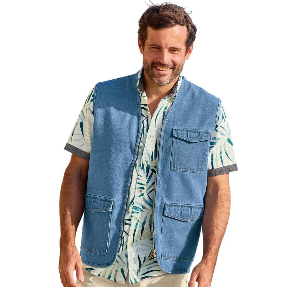Atlas For Men Mens Plain Denim Gilet - Blue