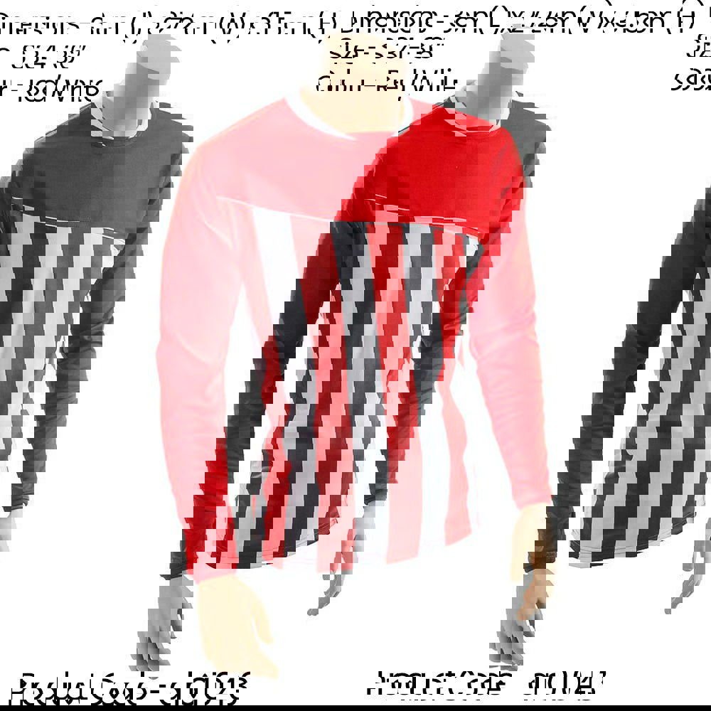 S ADULT Valencia Stripe Long Sleeve PLAIN Football Shirt - RED/WHITE 34-36"