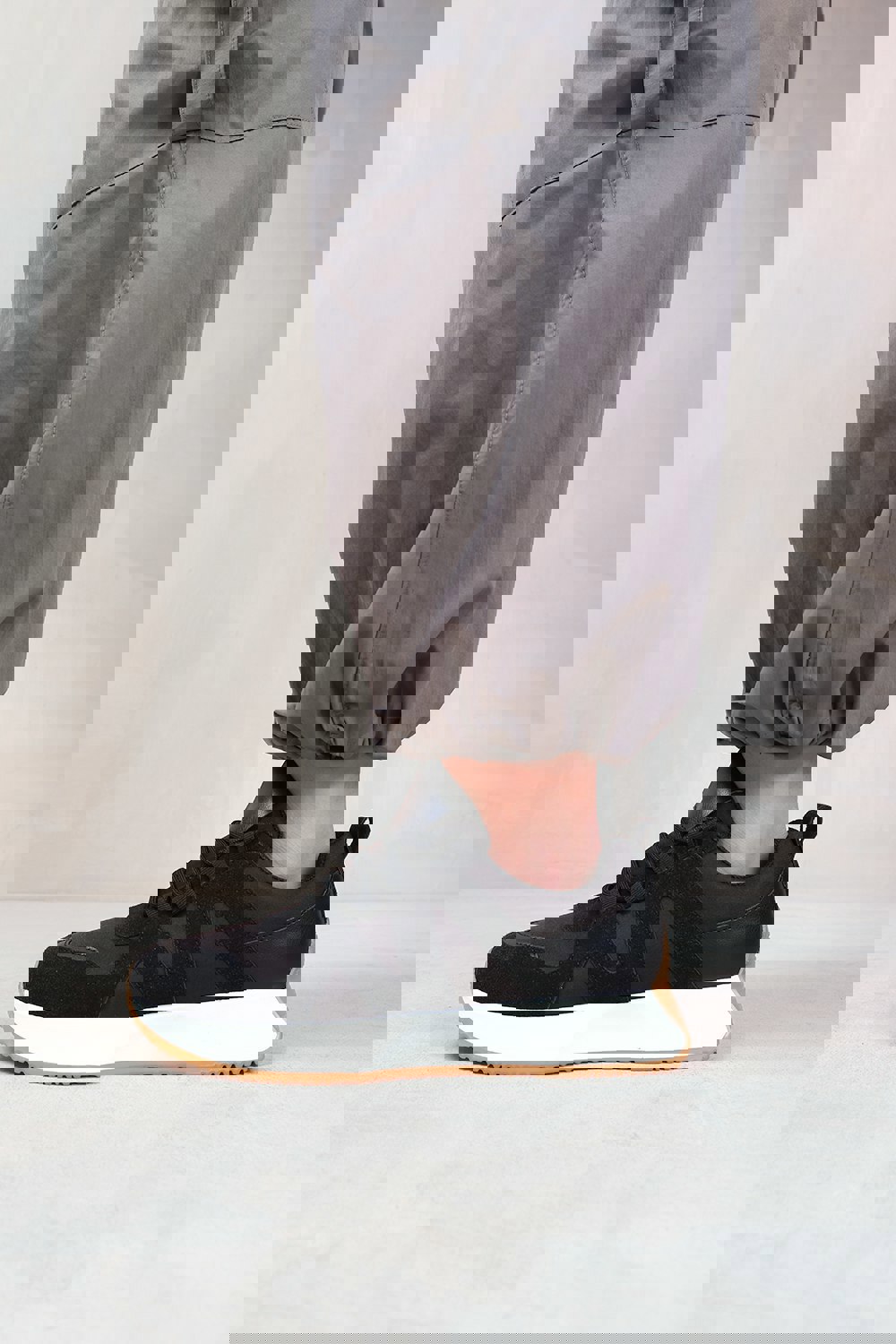 Where's That From Momentum Runner Sneaker Trainers With Suede Detail in Black Faux Leather