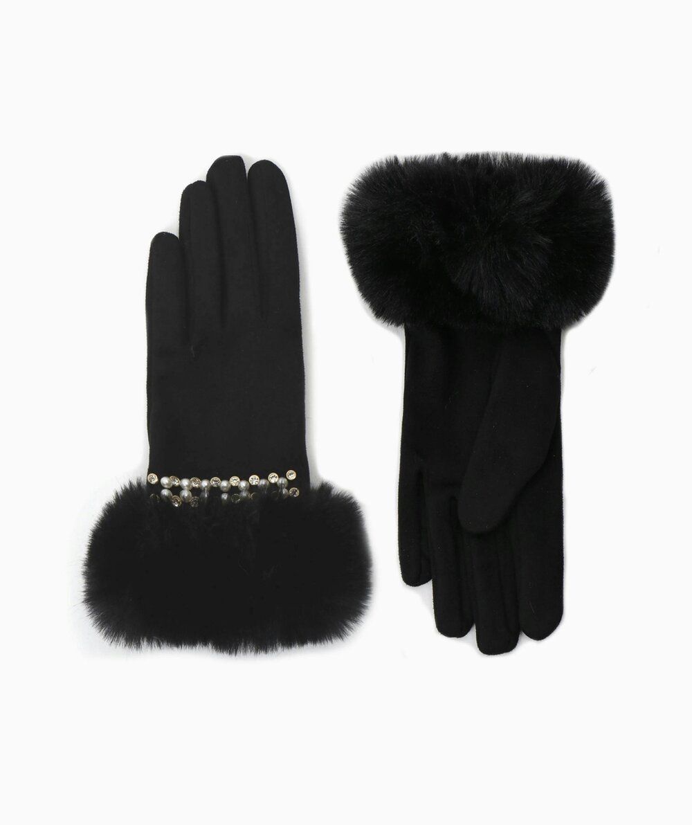 Pia Rossini Anais - Faux Fur Cuff Pearl embellished Gloves
