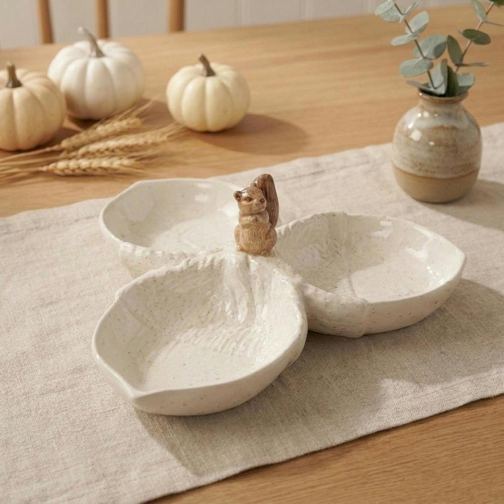 Garden Greatness Harvest Sculpted Squirrel Multi Acorn Serving Plate