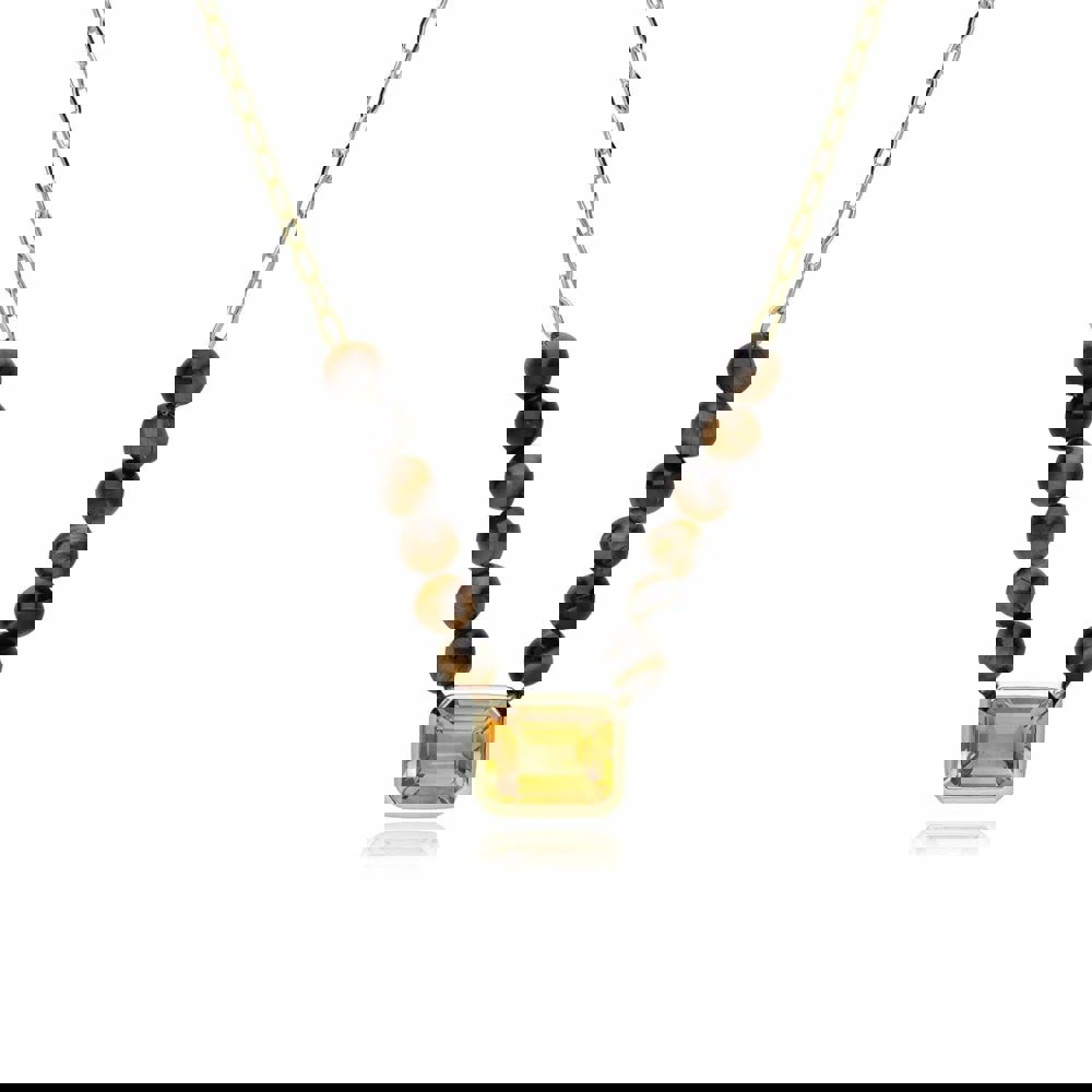 270N037801925 ECFEW™ Unifier Citrine & Tiger's Eye Chain Necklace In Sterling Silver 1