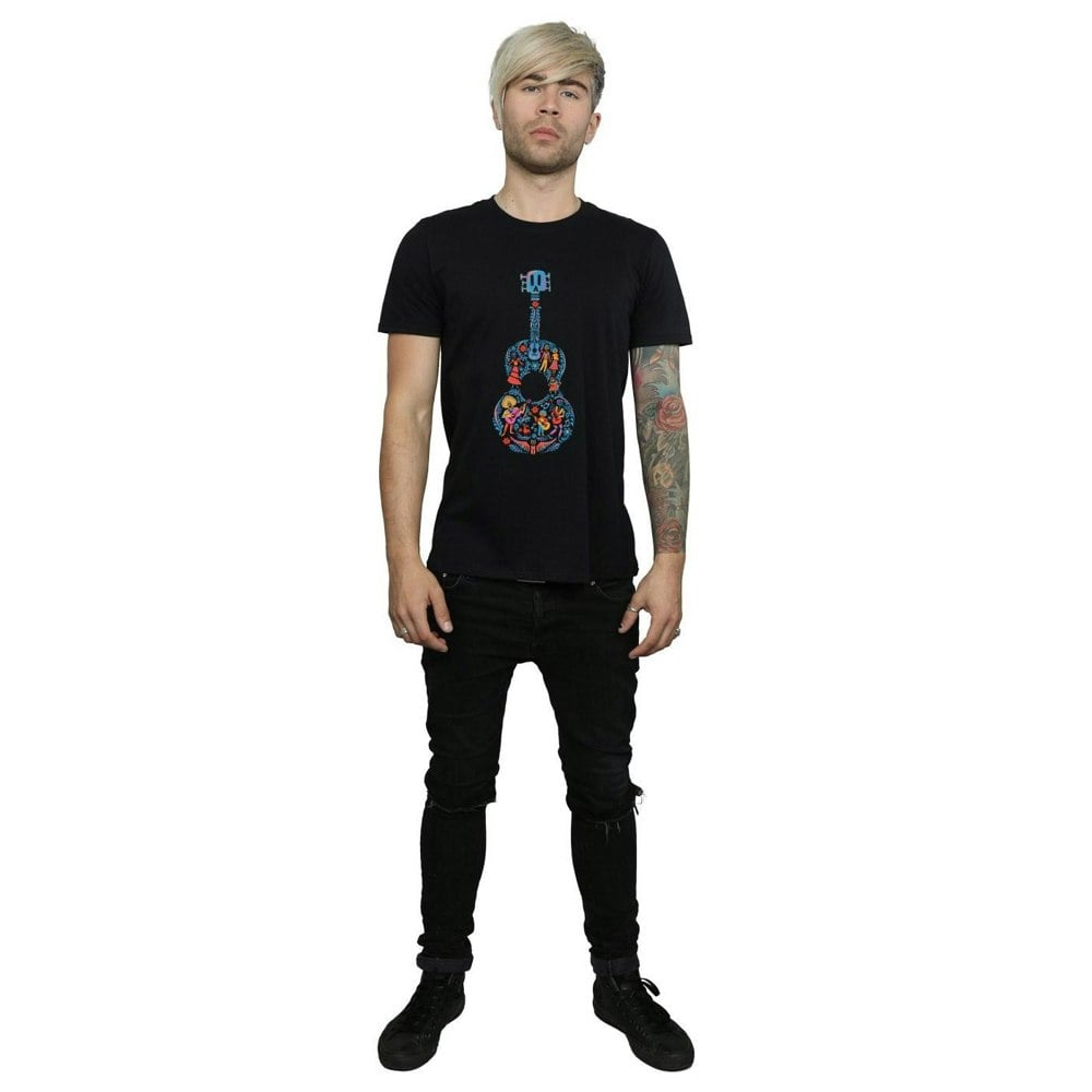 Disney Mens Coco Guitar Pattern T-Shirt - Black