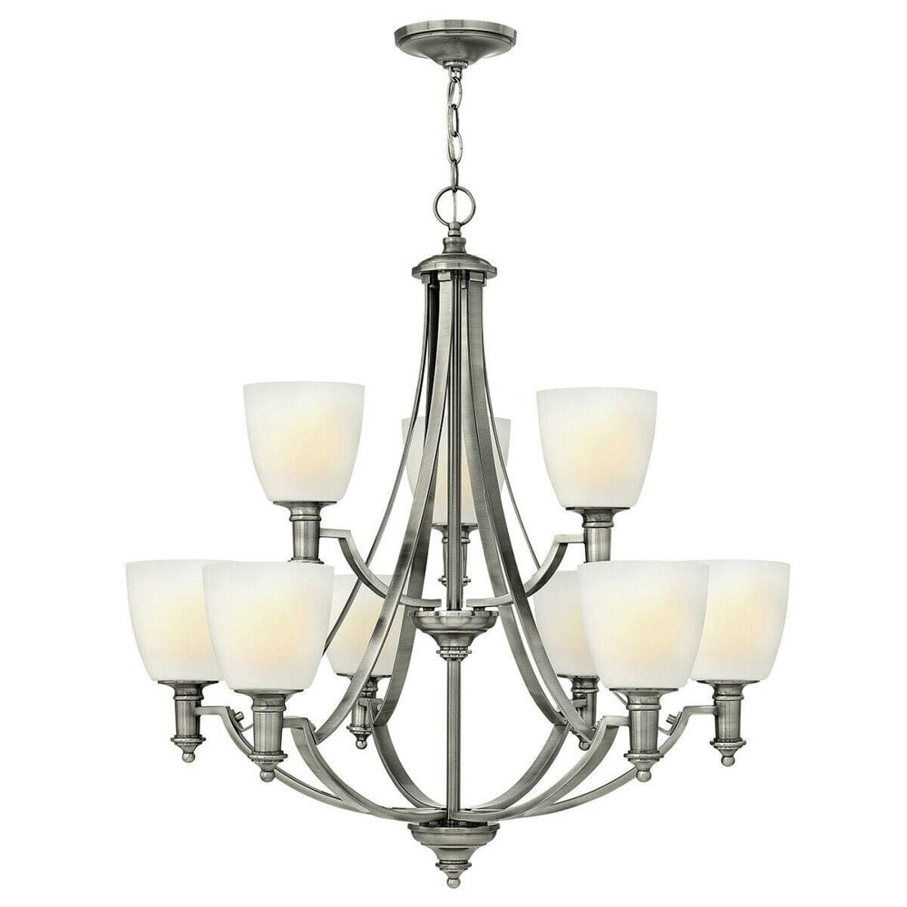 9 Bulb Chandelier Hanging Pendant LIght Antique Nickel LED E27 60W Bulb Loops