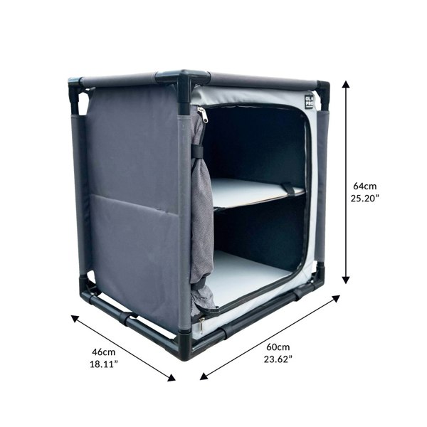 An infographic depicting the product dimensions of the Camp Storage Cupboard from OLPRO.