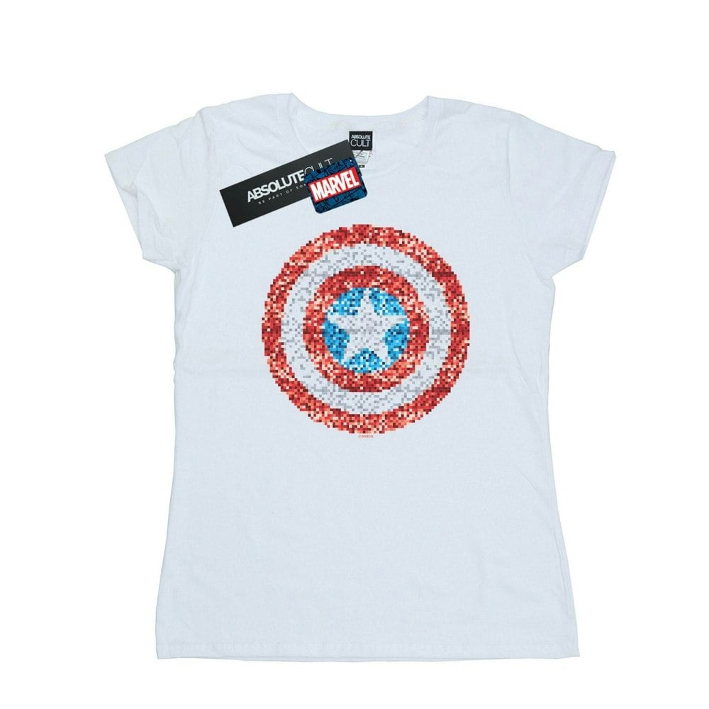 Marvel Womens/Ladies Captain America Pixelated Shield Cotton T-Shirt - White
