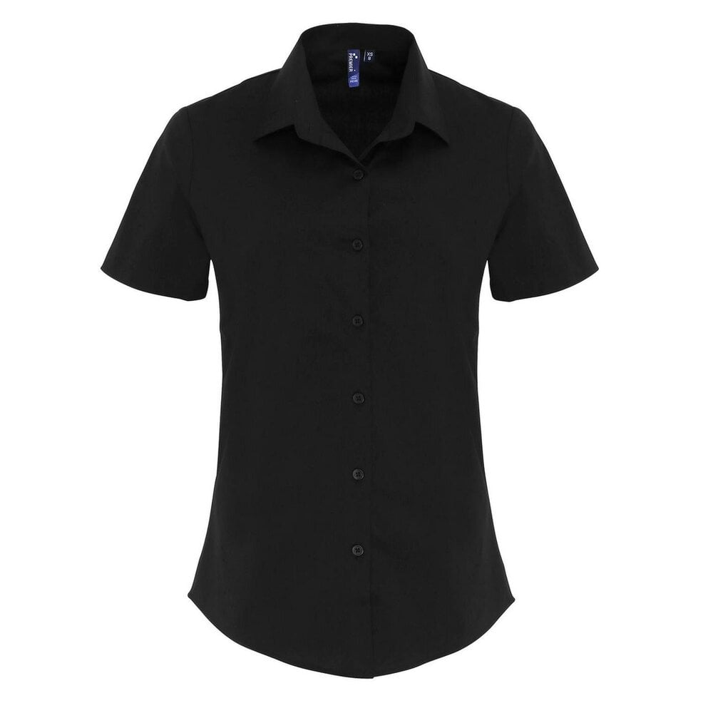Premier Womens/Ladies Stretch Short-Sleeved Formal Shirt - Black - Black - 97% Cotton/3% Elastane