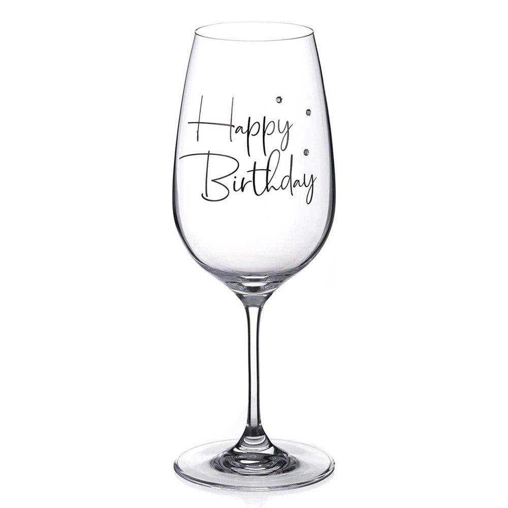 Diamante Happy Birthday Wine Glass – Adorned with Swarovski Crystals - Single Glass