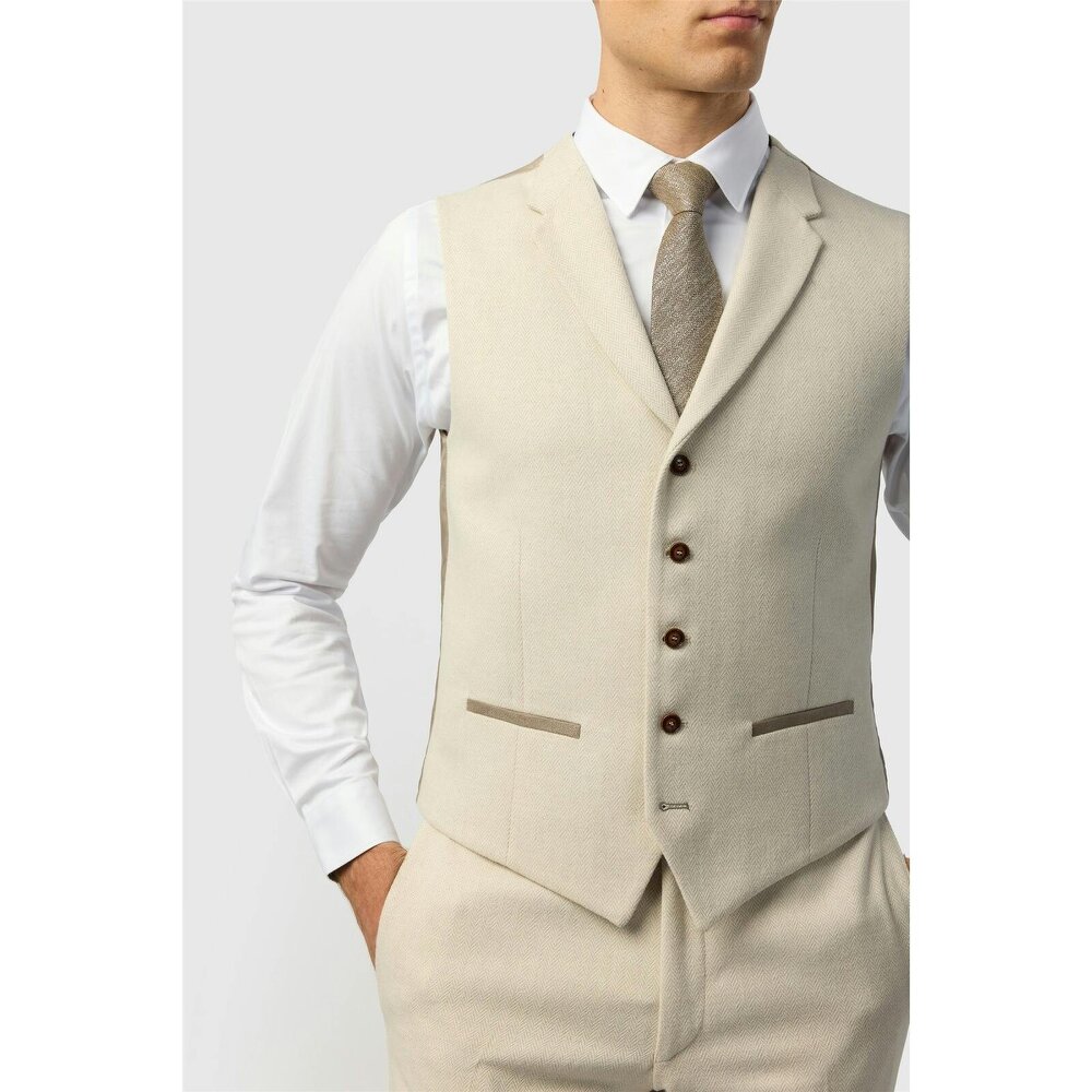 Antique Rogue Slim Fit Ecru Herringbone Tweed Waistcoat