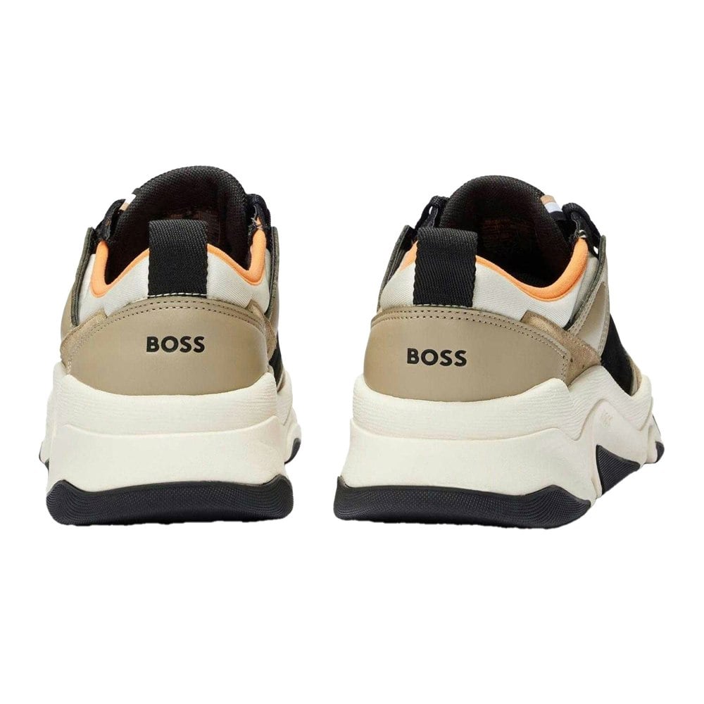 Hugo Boss Mens Asher Leather Running Trainers - Beige