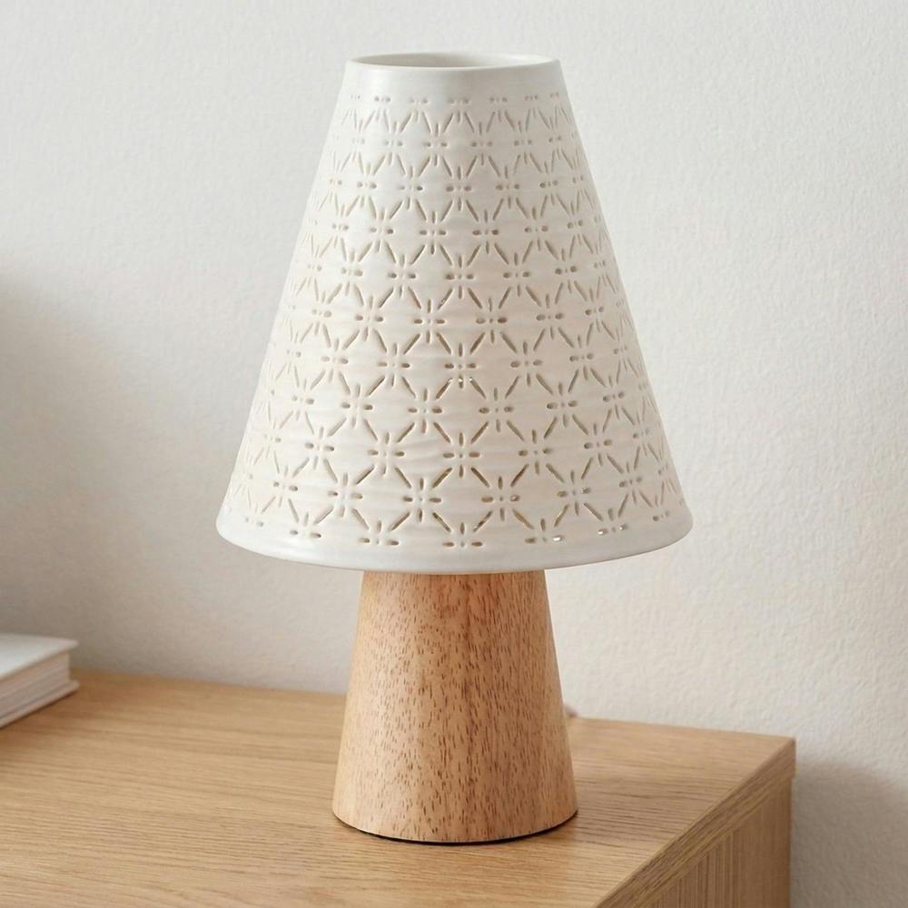 Garden Greatness Geometric Ceramic Table Lamp with Wood Base