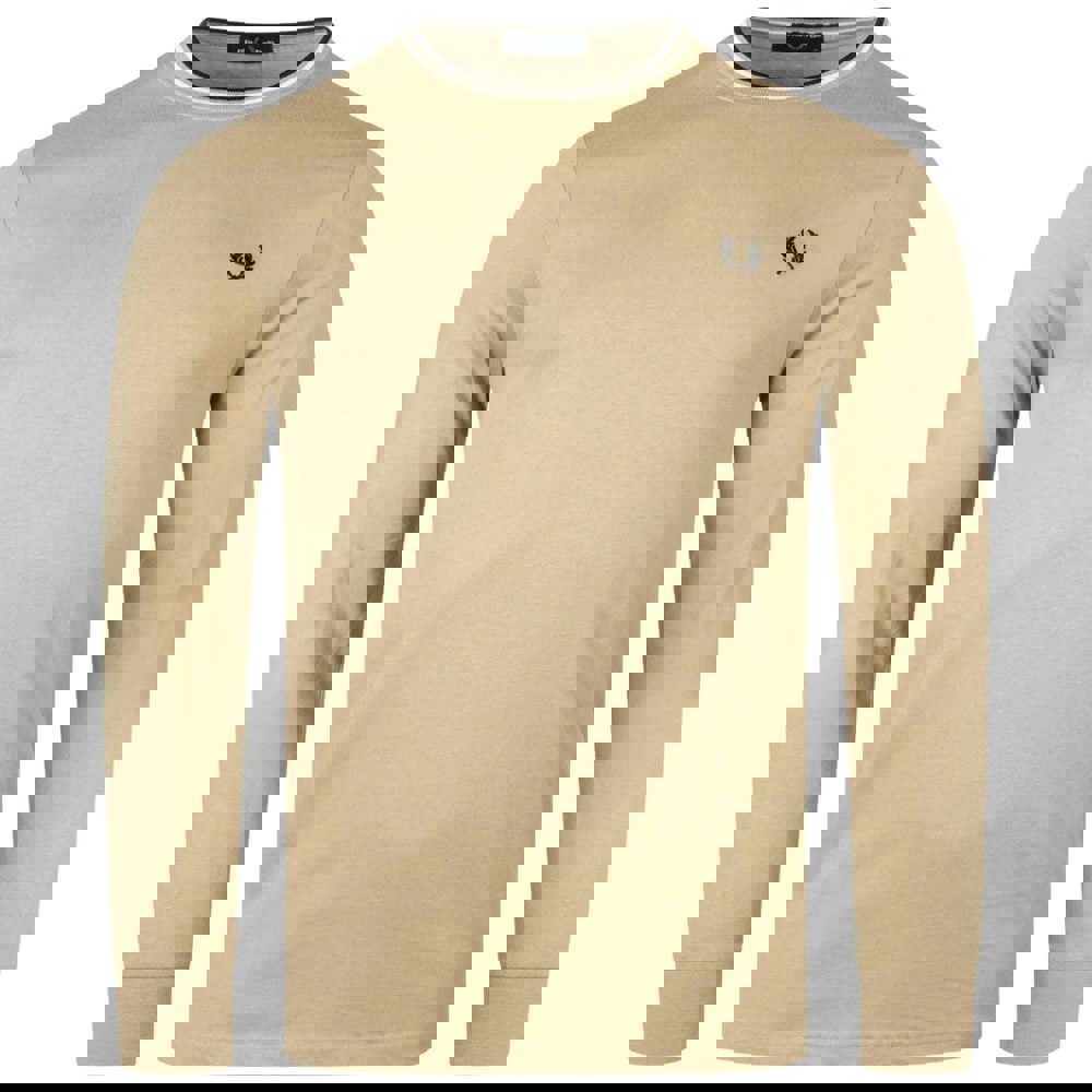 Fred Perry Twin Tipped Long Sleeve Light Brown T-Shirt S