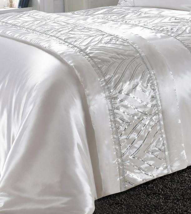 HomeSpace Direct Shimmer Bed Runner Sequin Embellished Bedding White