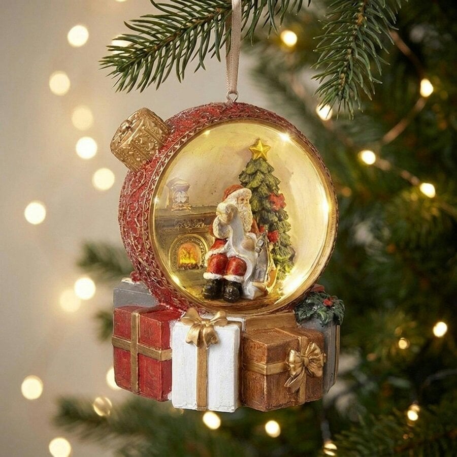 Garden Greatness Illuminated Resin Santa Gift Bauble Ornament