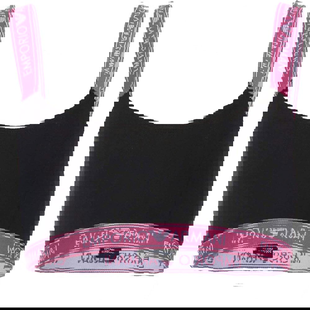 Emporio Armani Iconic Logo Band Stretch Cotton Bralette, Black with Pink
