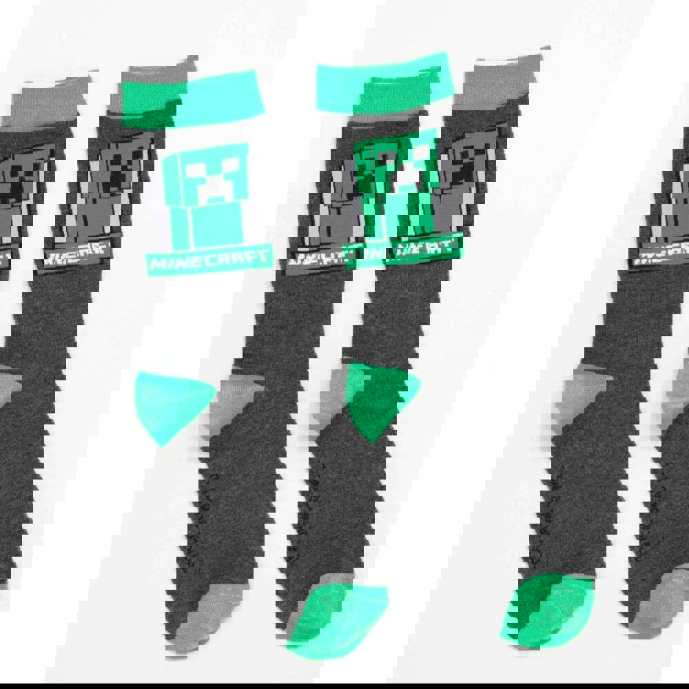 Minecraft Childrens/Kids Creeper Mug and Sock Set - Green/Grey