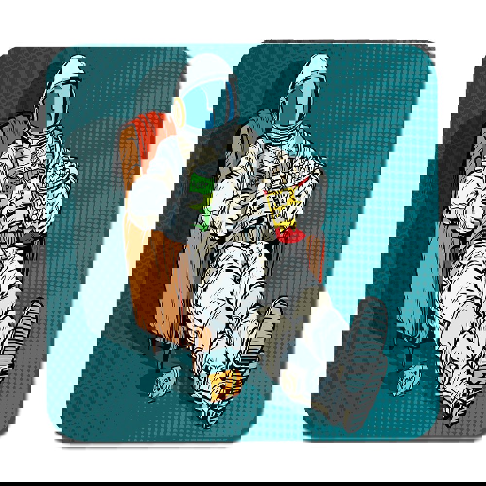 Benjamin Tate Design Astronaut the audience with beer and popcorn sitting in a chair. loneliness in space. Pop art retro (Coaster)