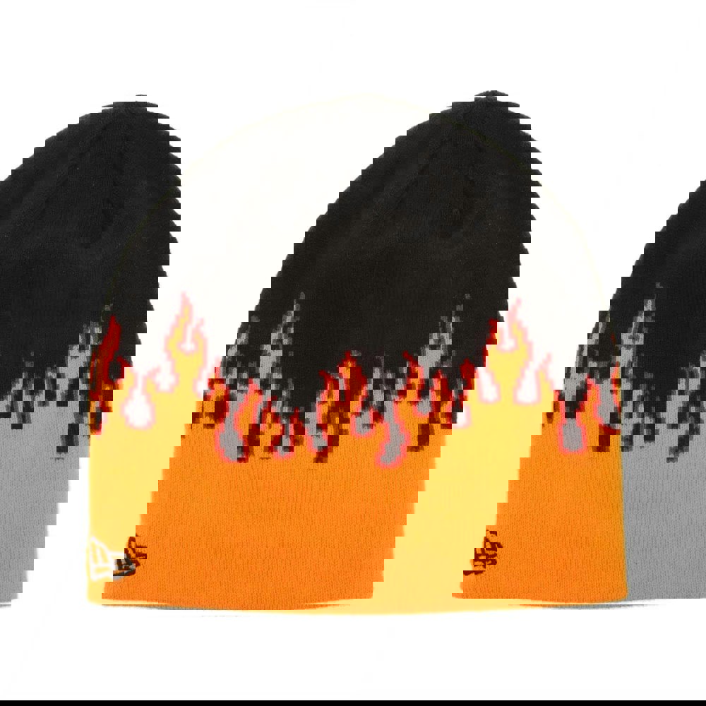New Era Flame Skull Knitted Beanie - Black/Orange