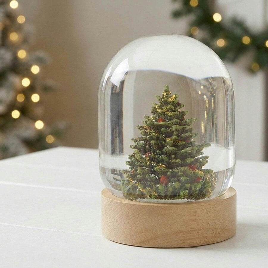 Garden Greatness Christmas Tree Snow Globe With Wooden Base